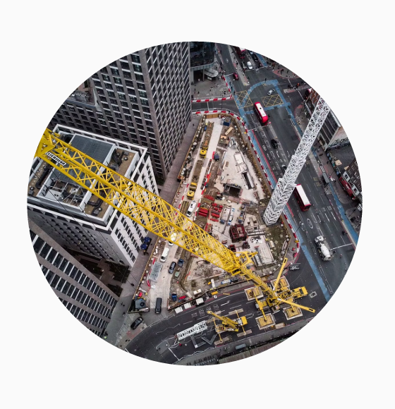 Aldgate Place construction site aerial view with crane